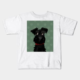 Black Miniature Schnauzer Dog with Green Daisies Kids T-Shirt